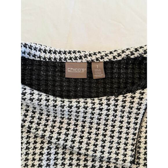 014 Chico's Houndstooth Shoulder Zipper 3/4 Sleeve Collar Pullover Sz 1 (M) Top - Picture 4 of 8